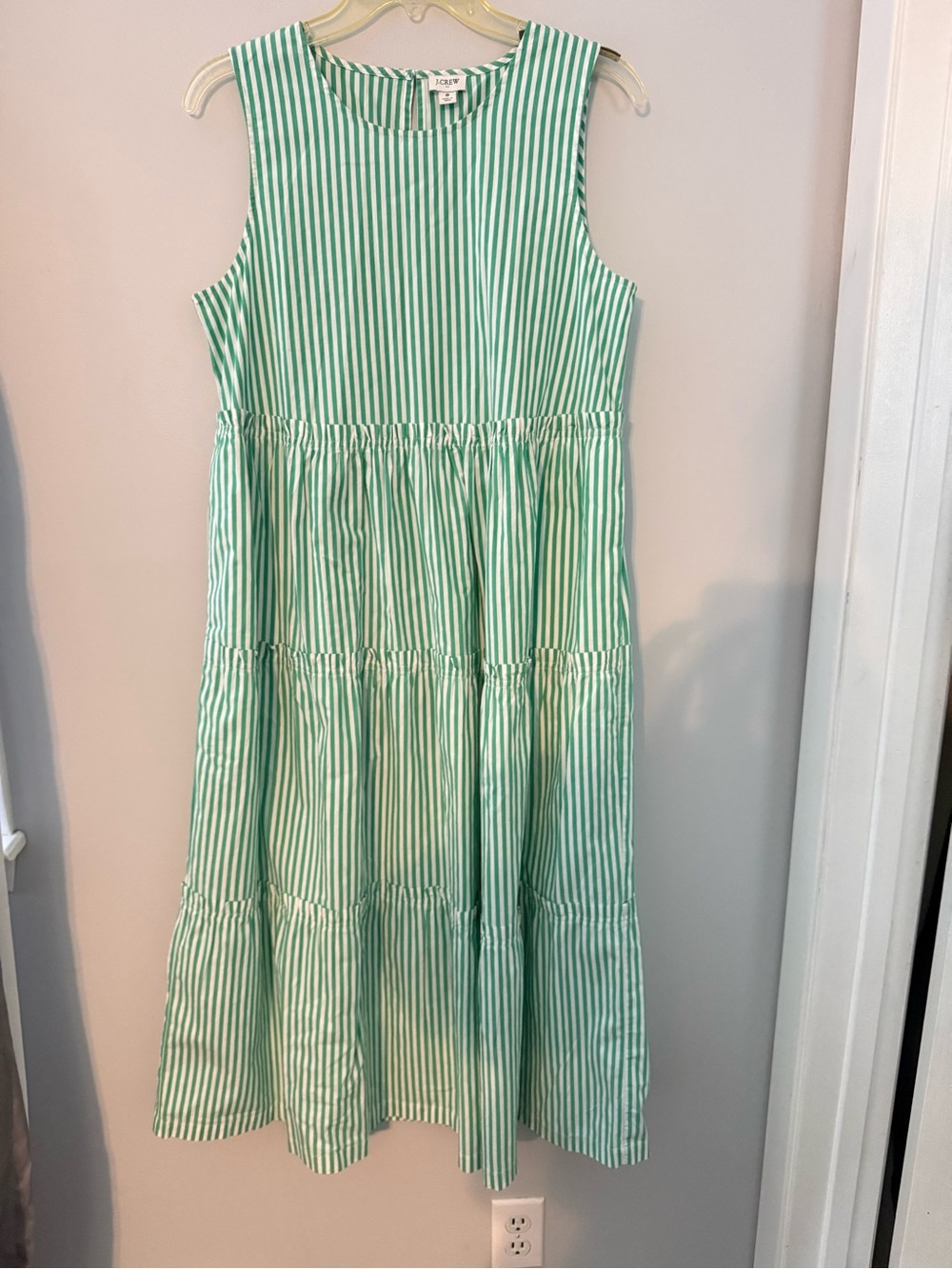 J.Crew green and white Sleeveless striped tiered midi dress size 8